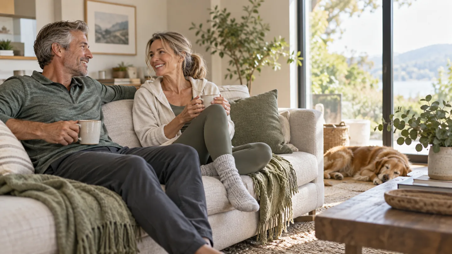 Mature couple sharing a relaxed moment in a naturally lit living room